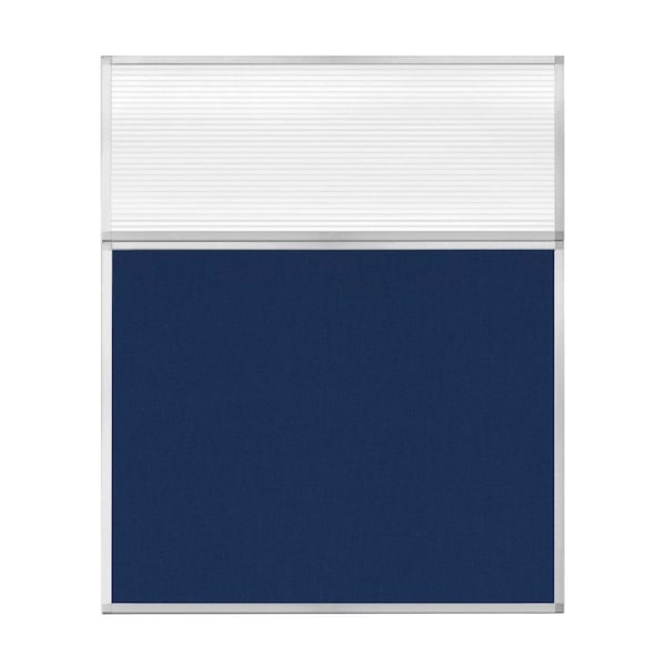 Hush Panel Configurable Cubicle Partition 5' x 6' W/ Window Navy Blue Fabric Clear Fluted Window